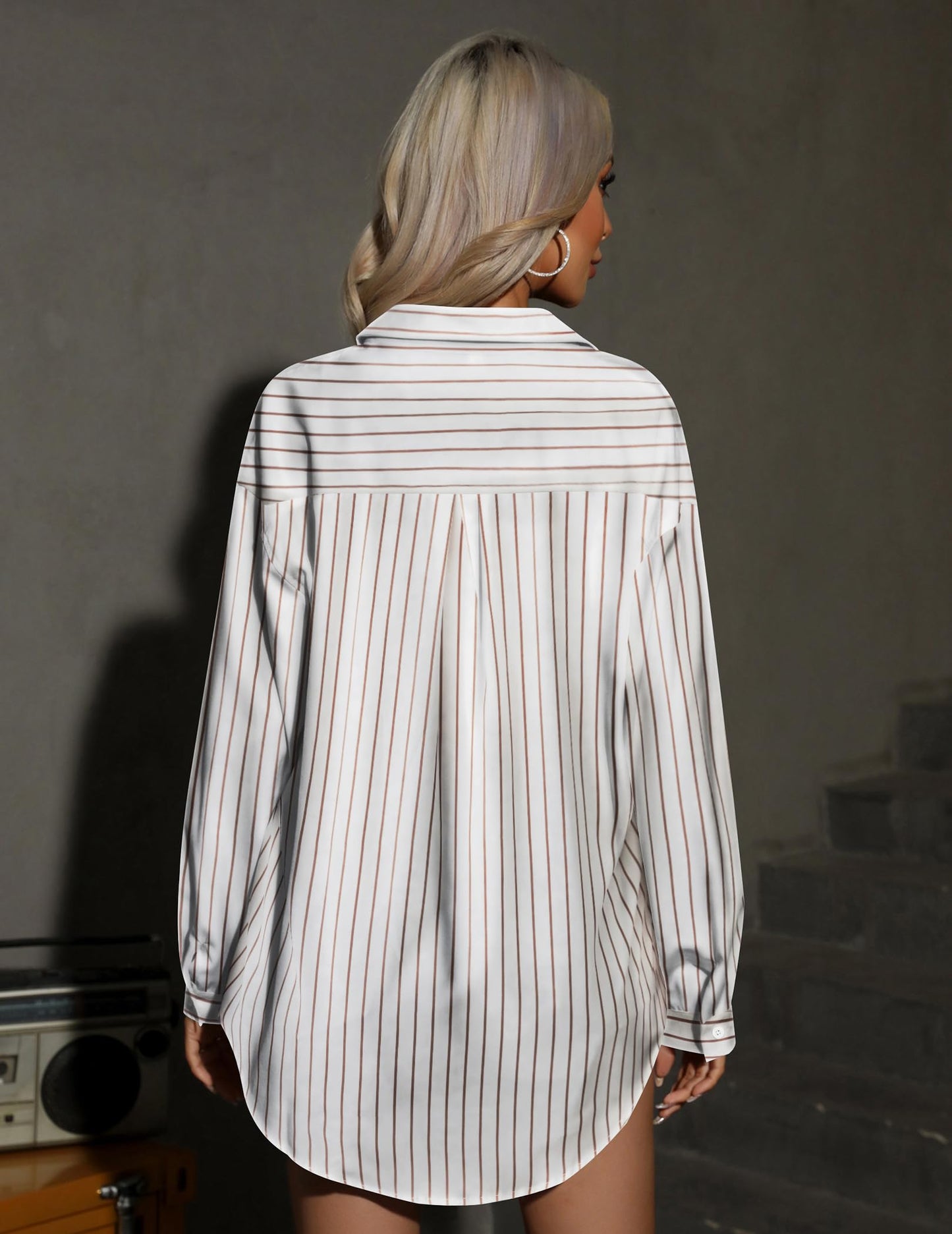 HOTOUCH Women Oversized Button Down Shirts Office Drop Shoulder Blouse Long Sleeve Boyfriend Dress Shirt with Pockets