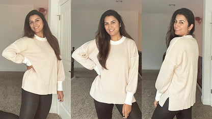 ETCYY Womens Oversized Sweaters Fall 2024 Fashion Clothes Trendy Batwing Sleeve Colorblock Striped Knit Pullover Sweater Tops