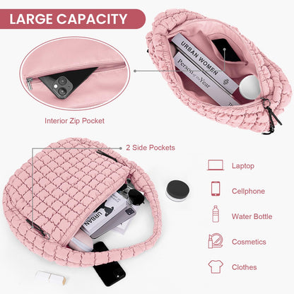 Juoxeepy Quilted Tote Bag Large Quilted Carryall Puffer Shoulder Bag Lightweight Quilted Padding Hobo Bag Quilted Bag
