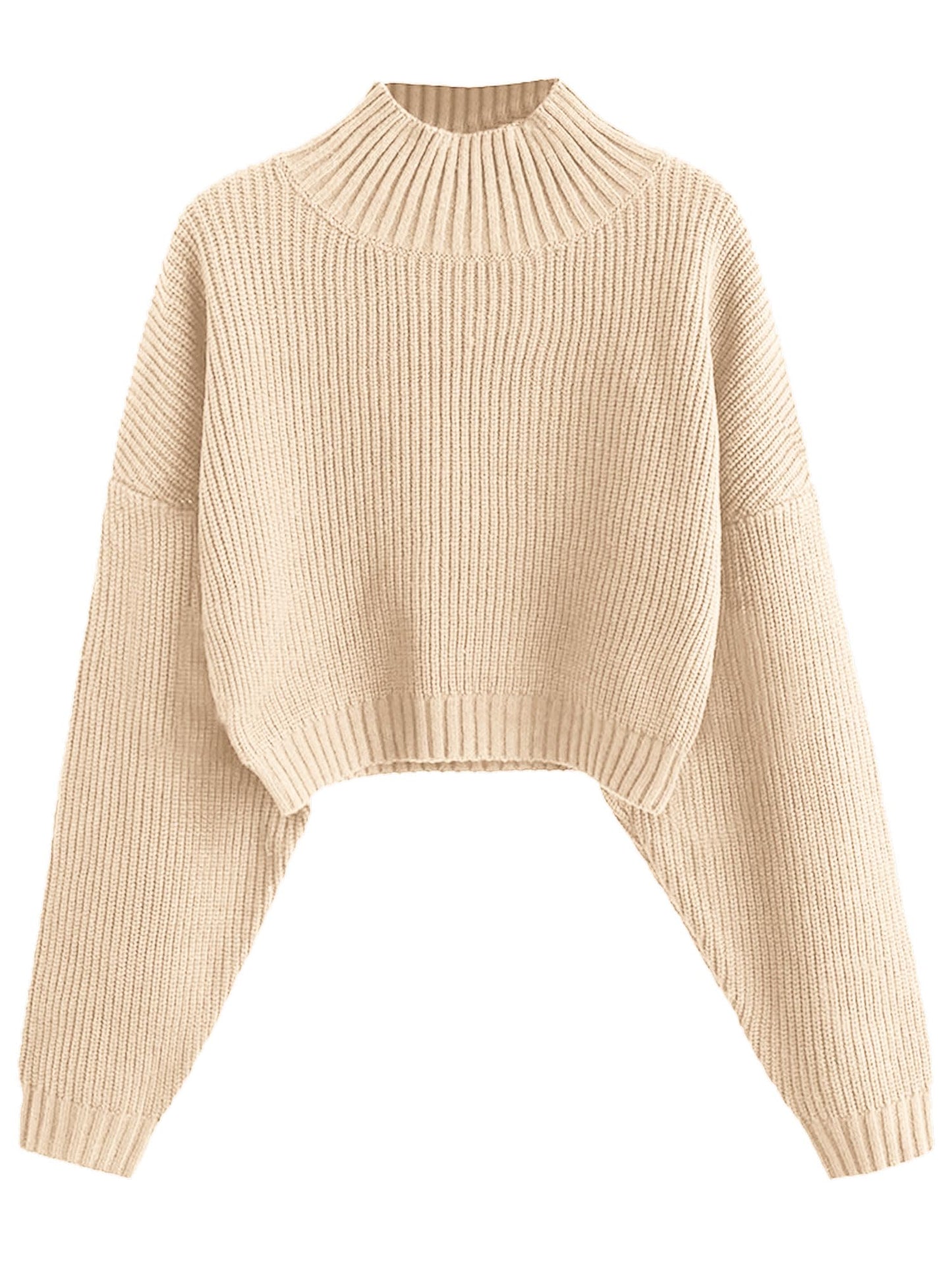ZAFUL Women's Cropped Turtleneck Sweater Lantern Sleeve Ribbed Knit Pullover Sweater Jumper