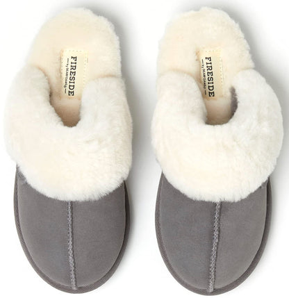Dearfoams Women's Fireside Sydney Shearling Fur Indoor/Outdoor Scuff Slipper with Wide Widths