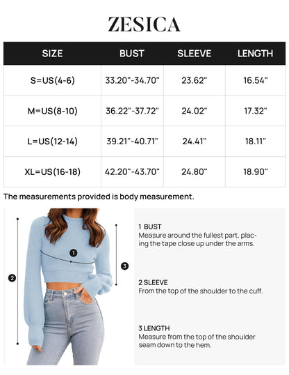 ZESICA Women's Fall Mock Neck Cropped Sweater Long Sleeve Soft Ribbed Knit Pullover Jumper Tops