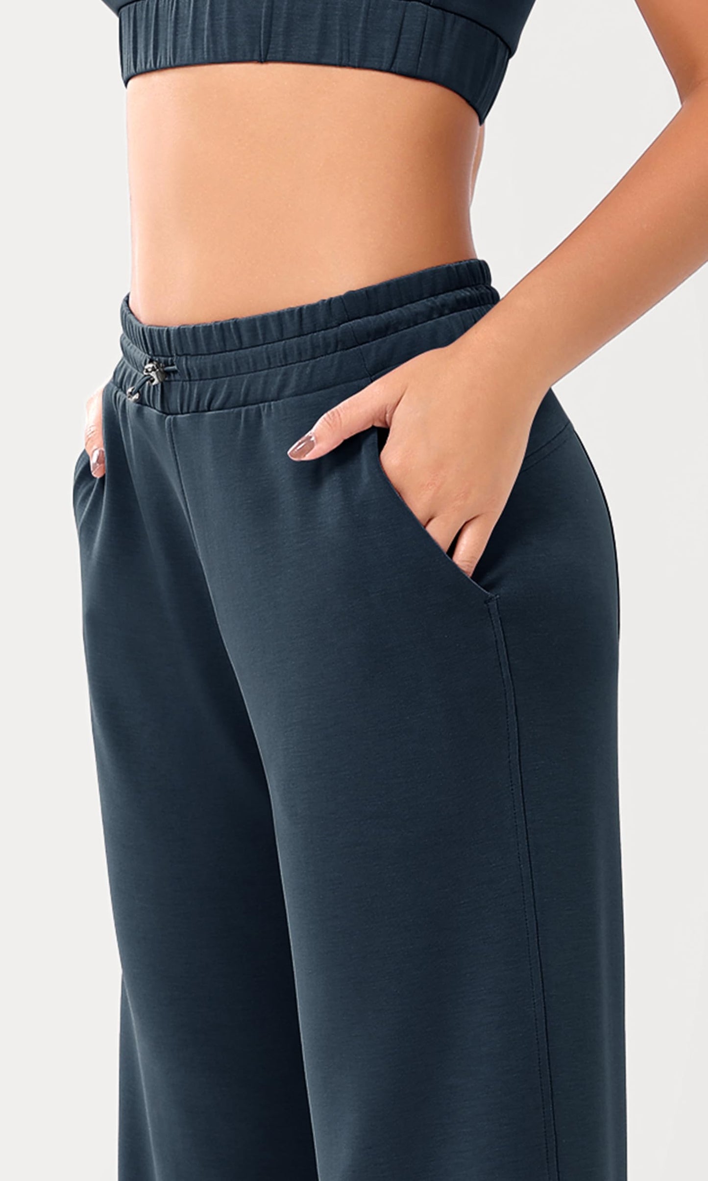 ODODOS Women's Modal Soft Wide Leg Pants with Pockets Adjustable Shockcord High Waist Casual Lounge Pants-27/29/31" Inseam