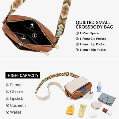 BOSTANTEN Quilted Crossbody Bags for Women Vegan Leather Purses Small Shoulder Handbags with Wide Strap