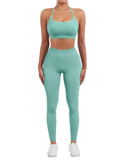 SUUKSESS Women Seamless Workout Sets Strappy Sports Bra High Waist Booty Leggings Outfits