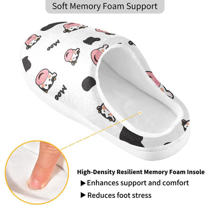 Cute Cow Face Mens Womens Spa Slippers Cozy Memory Foam Slippers Indoor Outdoor House Slippers XS