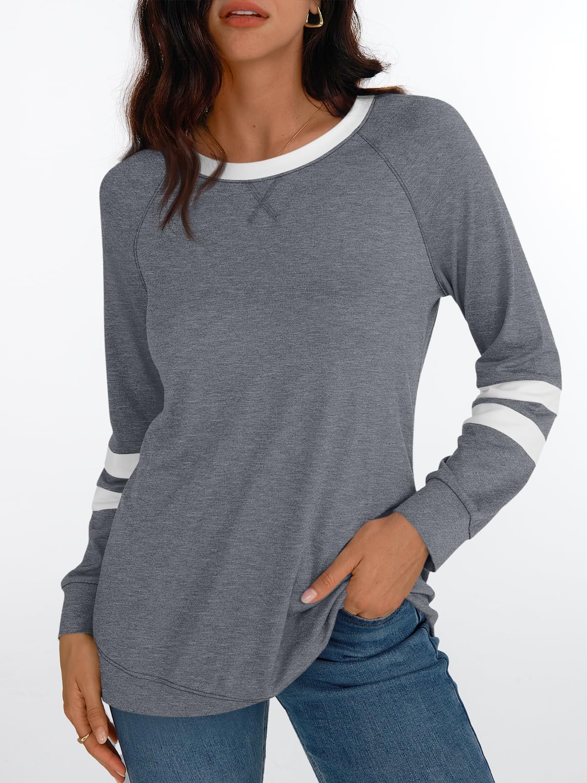AUTOMET Womens Long Sleeve Shirts Color Block Casual Crewneck Tops Tshirt Basic Tees Fall Fashion Clothes Trendy Outfits