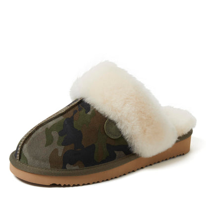 Dearfoams Women's Fireside Sydney Shearling Fur Indoor/Outdoor Scuff Slipper with Wide Widths