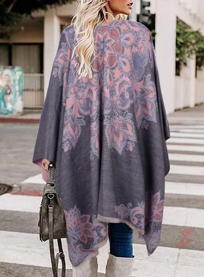 Bestshe Women's Boho Open Front Poncho Knitted Plaid Shawl Wrap Cape Tassel Cardigan Sweater