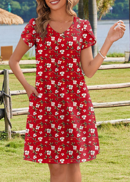HOTOUCH Womens Summer Floral V Neck Dresses Beach Casual Short Sleeve T Shirt Dresses Swing Sundresses with Pockets 2025