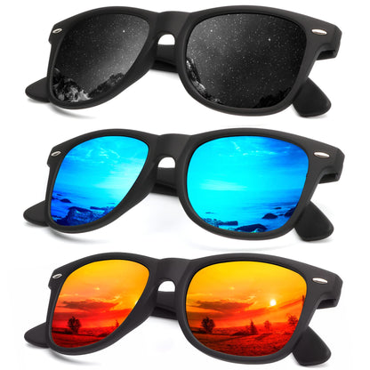 KALIYADI Polarized Sunglasses for Men and Women Matte Finish Sun glasses Color Mirror Lens UV Blocking (3 Pack)