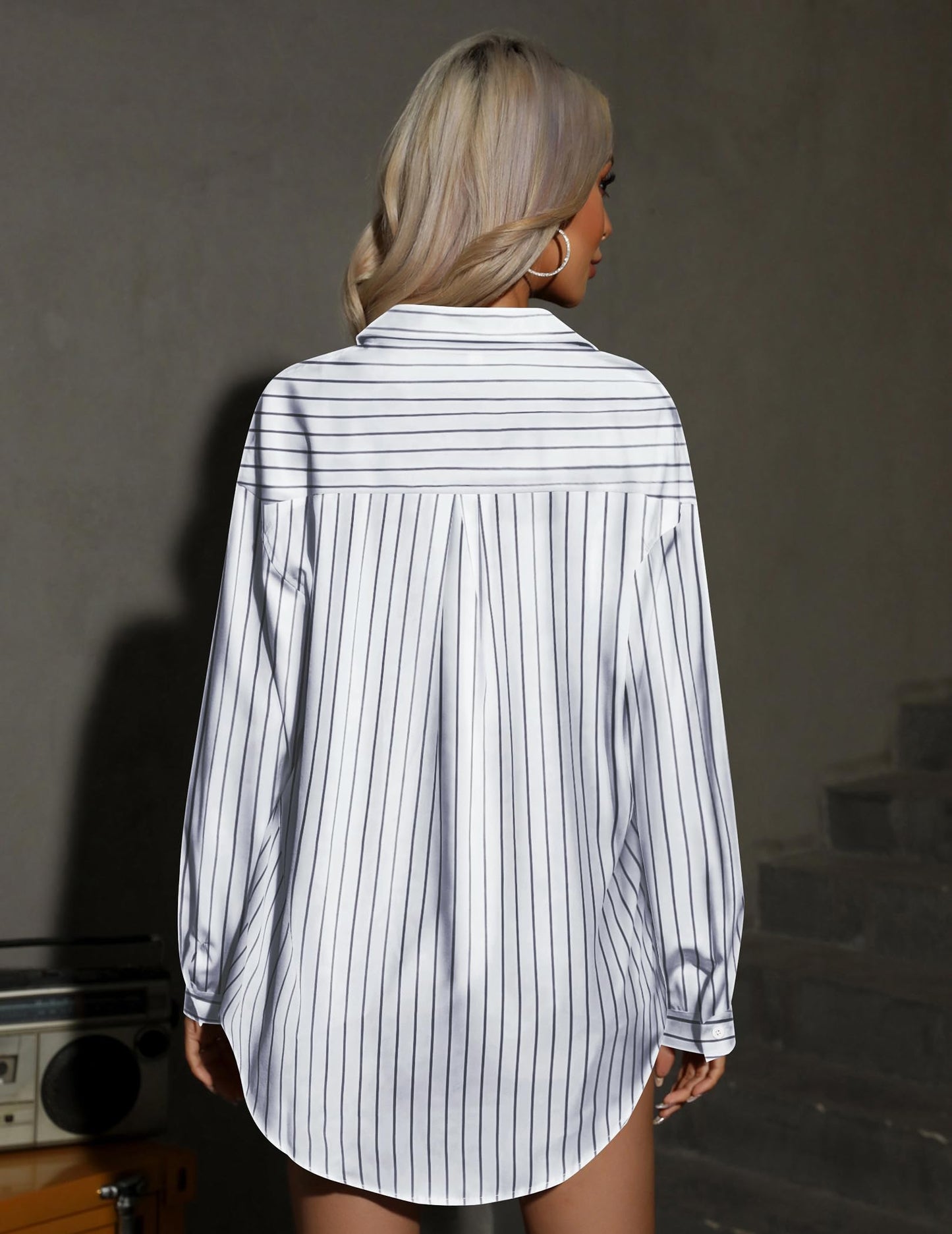 HOTOUCH Women Oversized Button Down Shirts Office Drop Shoulder Blouse Long Sleeve Boyfriend Dress Shirt with Pockets