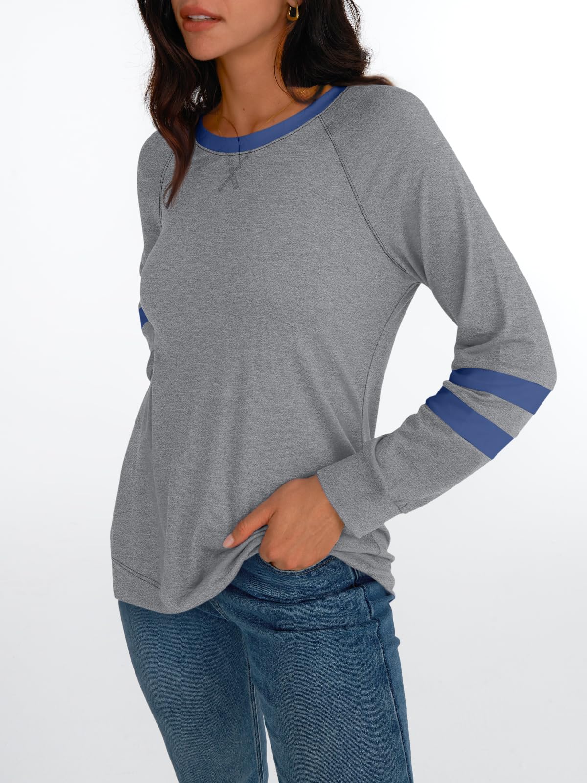 AUTOMET Womens Long Sleeve Shirts Color Block Casual Crewneck Tops Tshirt Basic Tees Fall Fashion Clothes Trendy Outfits