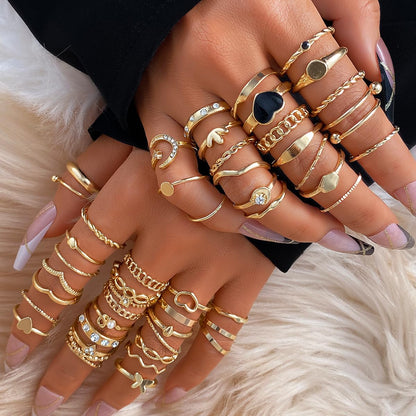 Gold Knuckle Rings Set for Women, 14k Gold Plated Open Stacking Knuckle Midi Rings Dainty Cubic Zirconia Crystal Simple Hollow Cute Rings Pack Jewelry Gifte