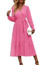 PRETTYGARDEN Women's Floral Print Boho Dress Long Sleeve Wrap V Neck Ruffle Belted A-Line Flowy Maxi Dresses