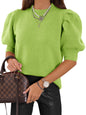 Women's Puff Short Sleeve Sweater Tops 2024 Spring Summer Trendy Crew Neck Casual T Shirts Blouses