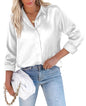 siliteelon Satin Blouses for Women Silk Button Down Shirts Casual Long Sleeve Shirt Business Office Work Tunic Tops