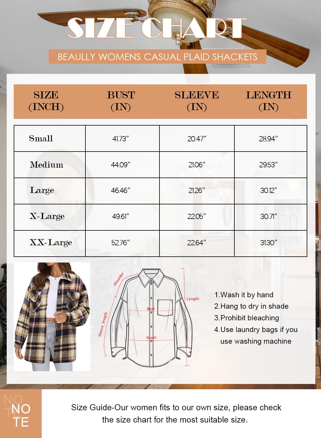 Beaully Women's Flannel Plaid Shacket Long Sleeve Button Down Shirts Jacket Coats with Side Pockets