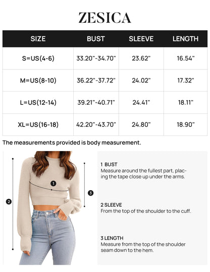ZESICA Women's Fall Mock Neck Cropped Sweater Long Sleeve Soft Ribbed Knit Pullover Jumper Tops