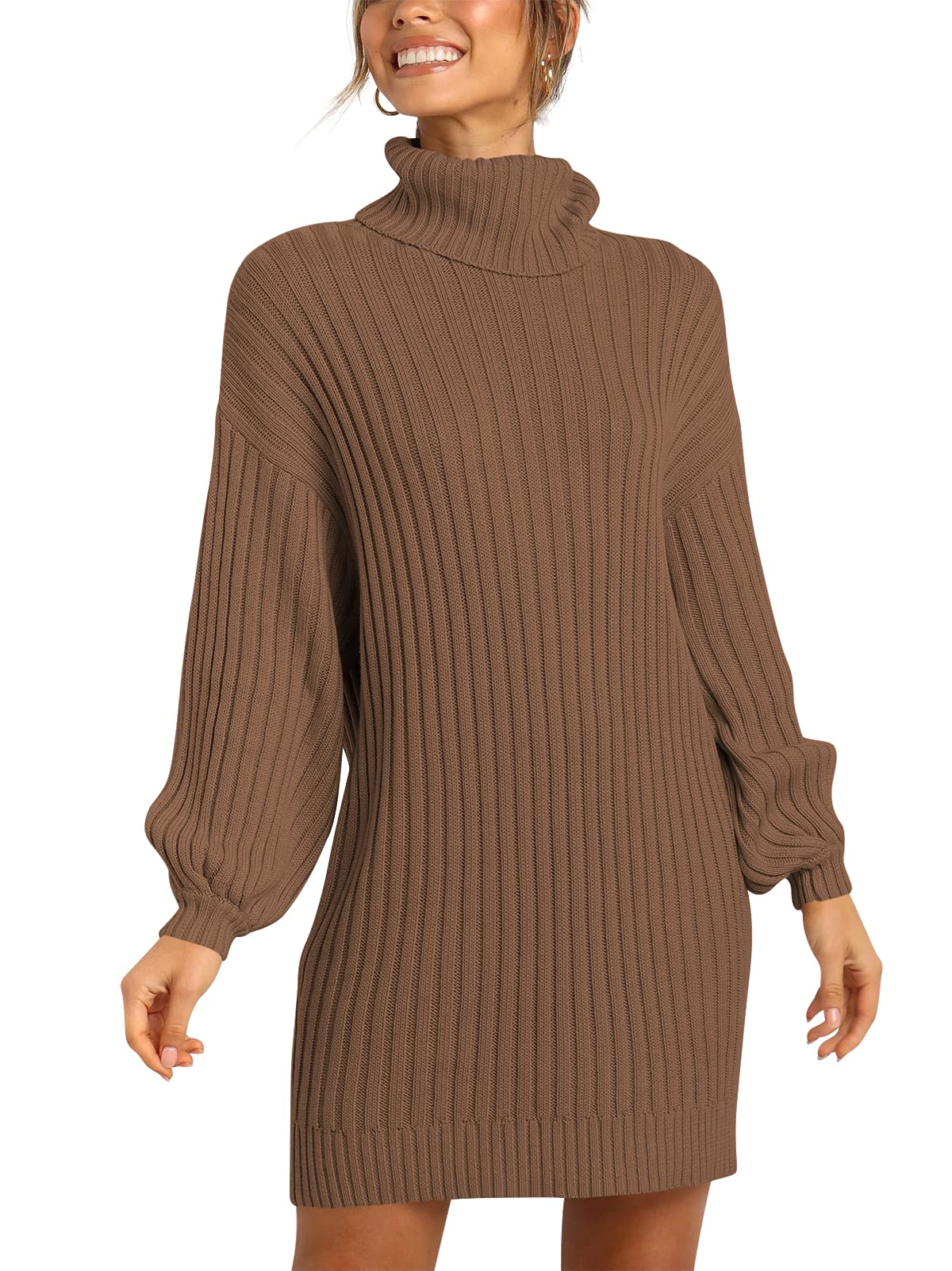 ANRABESS Women Oversized Sweater Dress Turtleneck Batwing Long Sleeve Ribbed Knit Loose 2024 Fall Winter Casual Short Dress