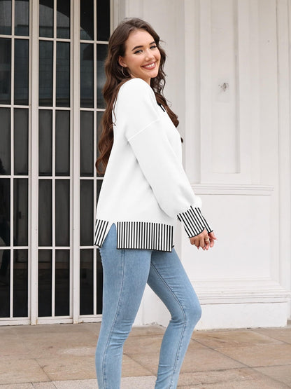 ETCYY Womens Oversized Sweaters Fall 2024 Fashion Clothes Trendy Batwing Sleeve Colorblock Striped Knit Pullover Sweater Tops