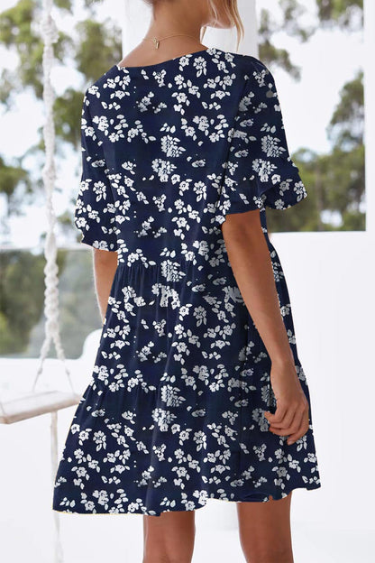 nclook Women's Summer Casual Dress Sweet & Cute V-Neck Mini Dress with Pocket Short Sleevele Ruffle Dress