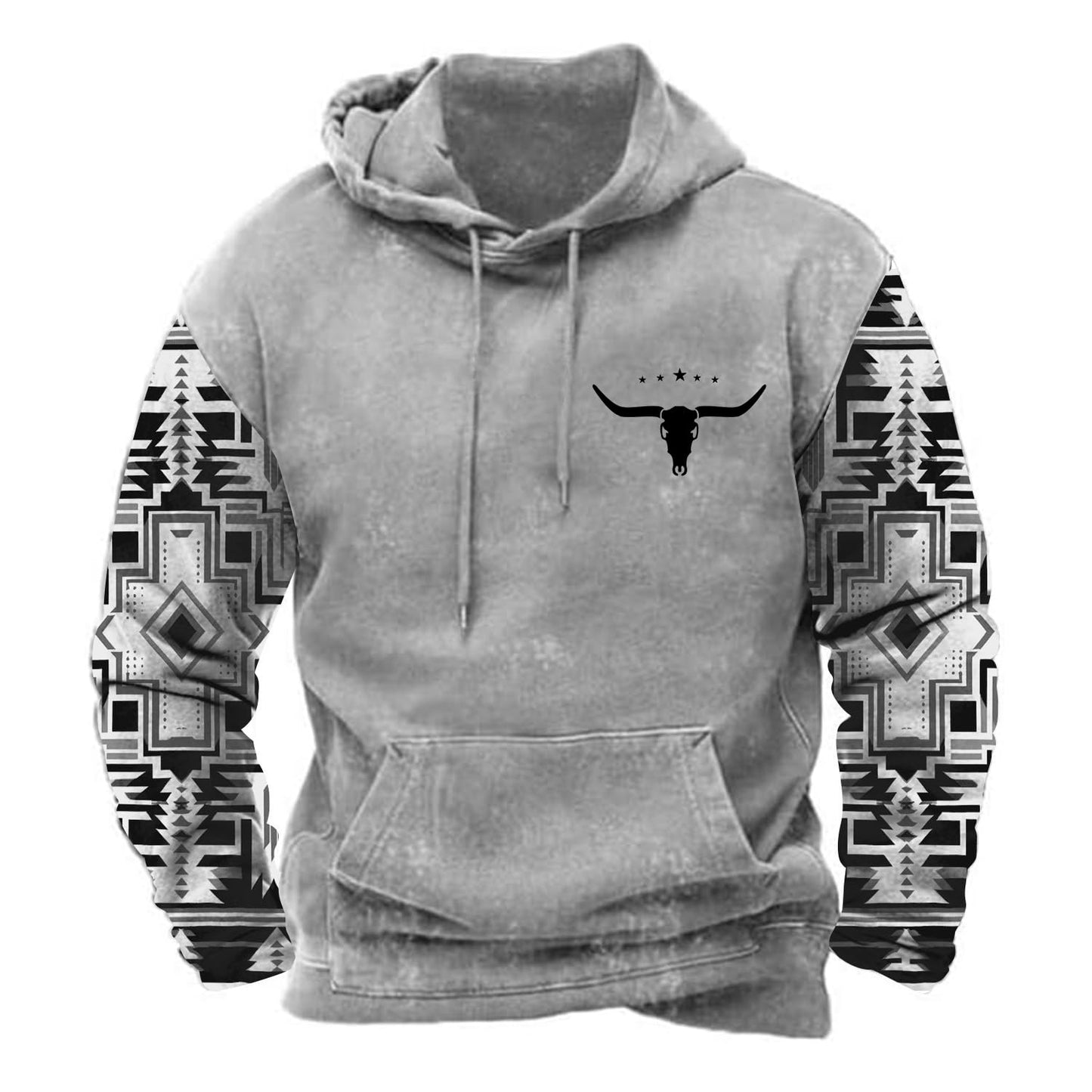 PORCLAY Mens Aztec Hoodie Western Cowboy Hooded Sweatshirt Country Graphic Print Oversized Pullover Shirts with Pocket