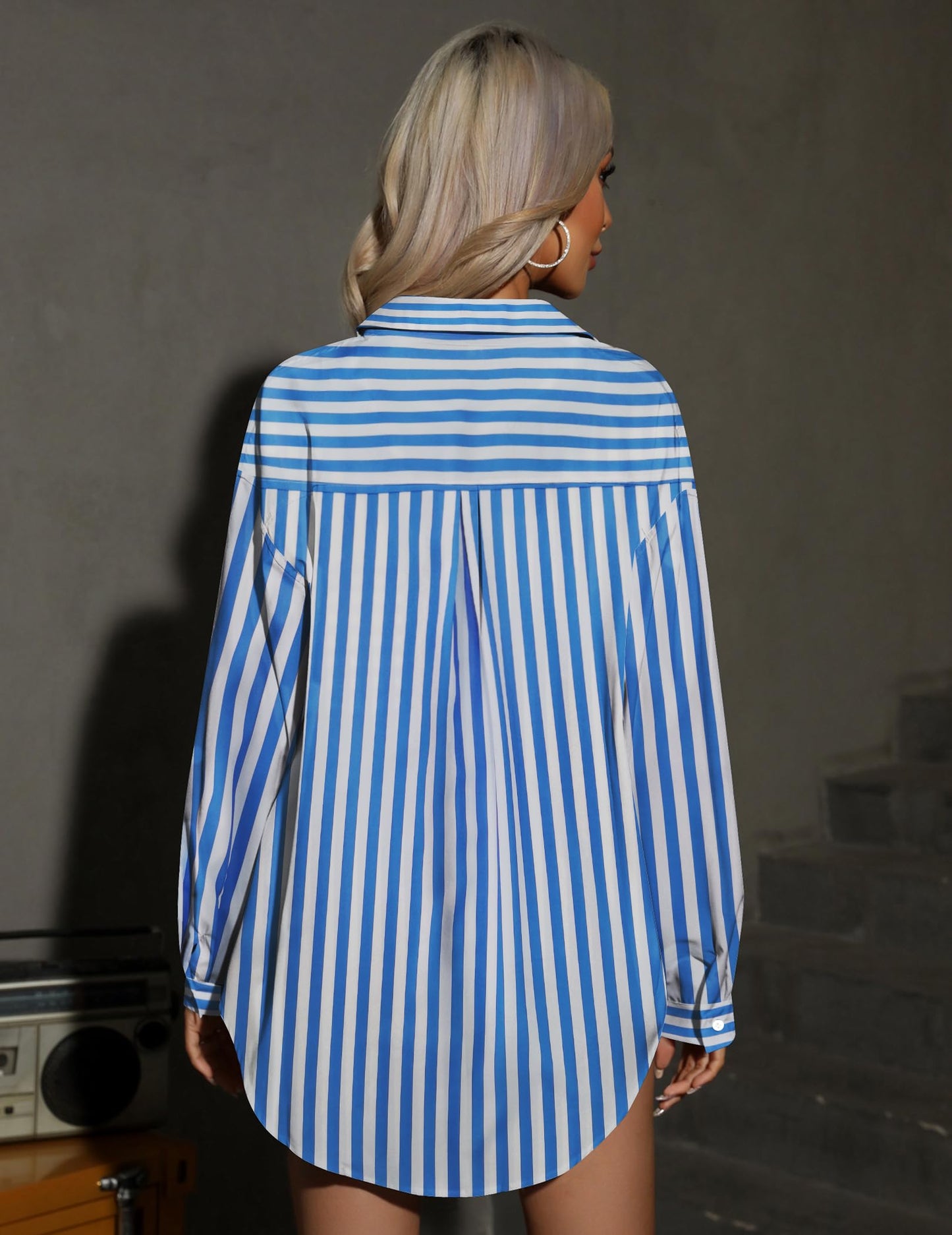 HOTOUCH Women Oversized Button Down Shirts Office Drop Shoulder Blouse Long Sleeve Boyfriend Dress Shirt with Pockets
