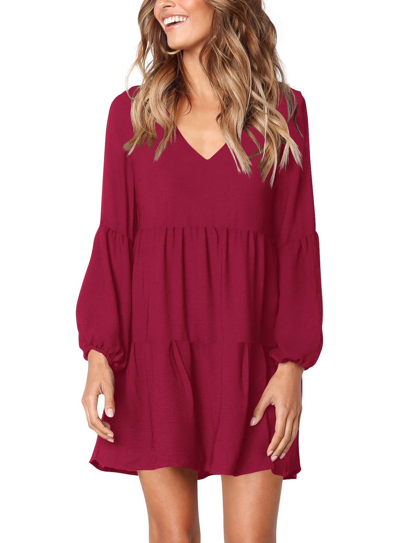 Amoretu Women Summer Tunic Dress V Neck Casual Loose Flowy Swing Shift Dress