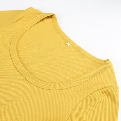 Artfish Women's Square Neck Long Sleeve Ribbed Slim Fitted Casual Basic Crop Top