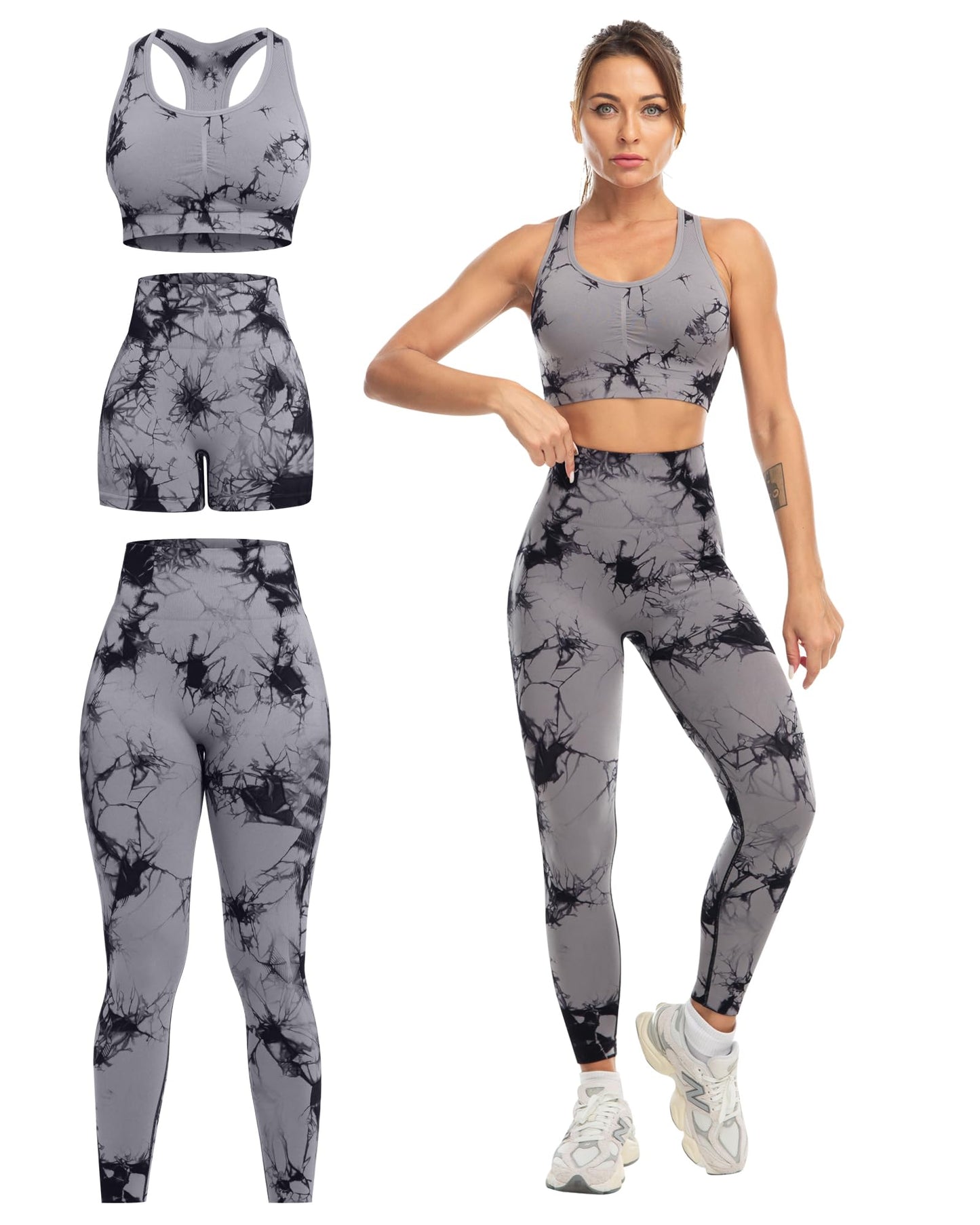 3 Piece Workout Sets for Women Butt Lifting Leggings with High Impact Sports Bra Gym Shorts