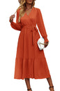 PRETTYGARDEN Women's Floral Print Boho Dress Long Sleeve Wrap V Neck Ruffle Belted A-Line Flowy Maxi Dresses