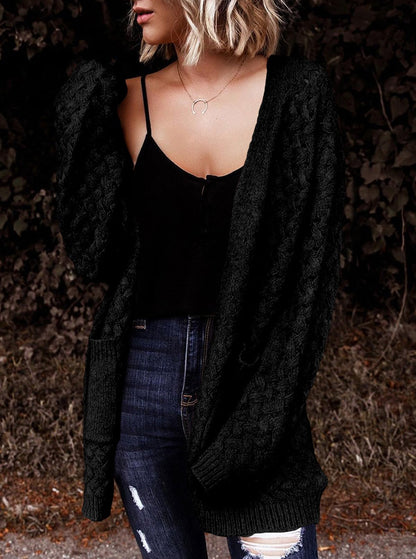 Dokotoo Women's 2024 Fashion Casual Open Front Long Sleeve Chunky Cable Knit Cardigans Sweaters Outerwear Coats with Pockets