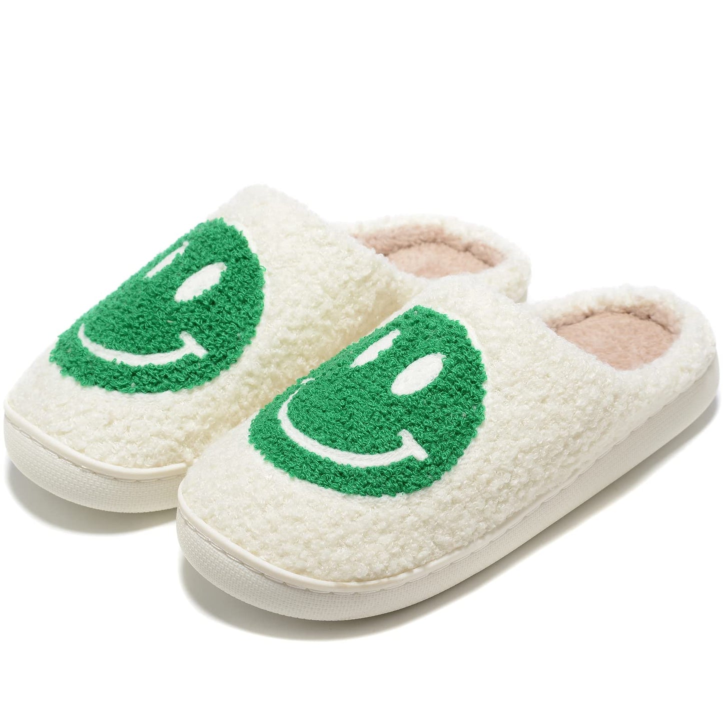 Retro Fuzzy Face Slippers for Women Men, Retro Soft Fluffy Warm Home Non-Slip Couple Style Casual Smile Face Slippers Indoor Outdoor Anti-Skid Warm Cozy Foam Slide Fuzzy Slides with Soft Memory Foam Shoes