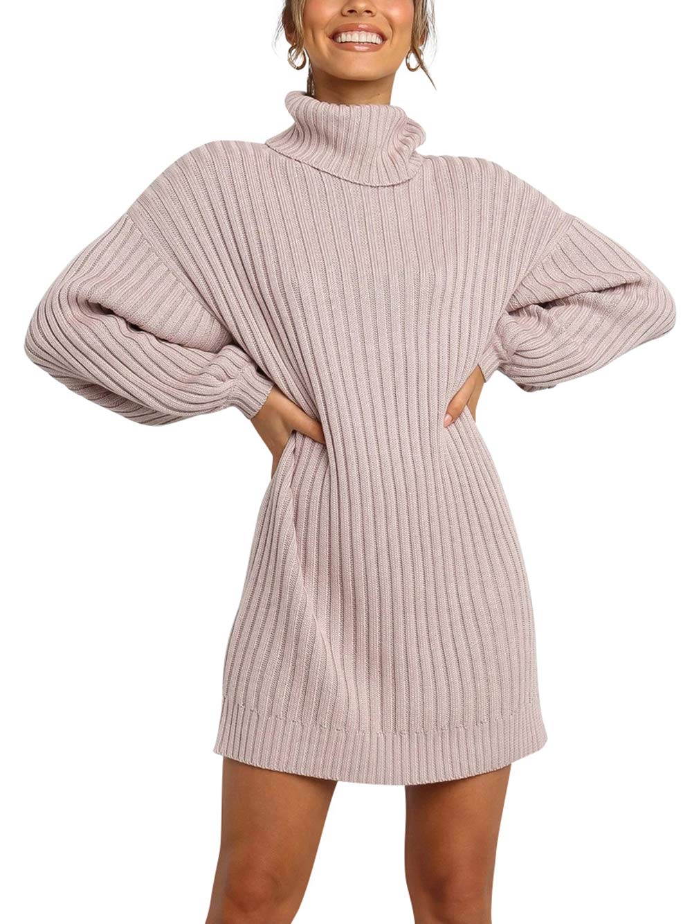 ANRABESS Women Oversized Sweater Dress Turtleneck Batwing Long Sleeve Ribbed Knit Loose 2024 Fall Winter Casual Short Dress