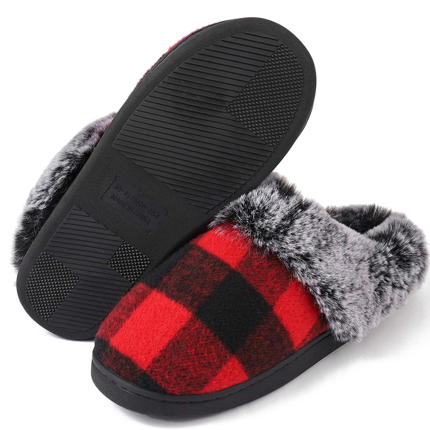 Checkered Slippers House Slippers for Women Men Funny Fluffy Slippers Memory Foam Womens House Shoes Outdoor Indoor Warm Plush Bedroom Slippers for Winter