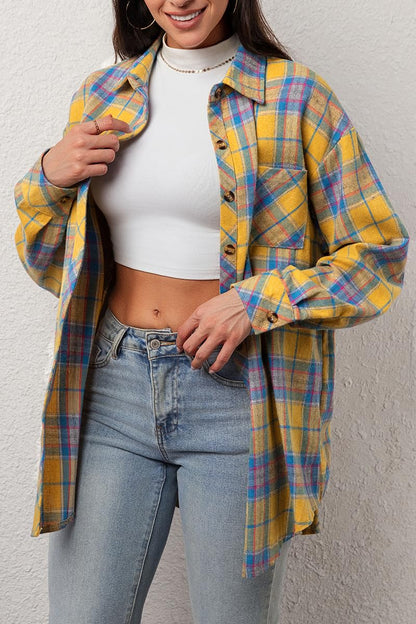 CHYRII Womens Button Down Flannel Shirts Long Sleeve Plaid Shackets Business Casual Blouse Top