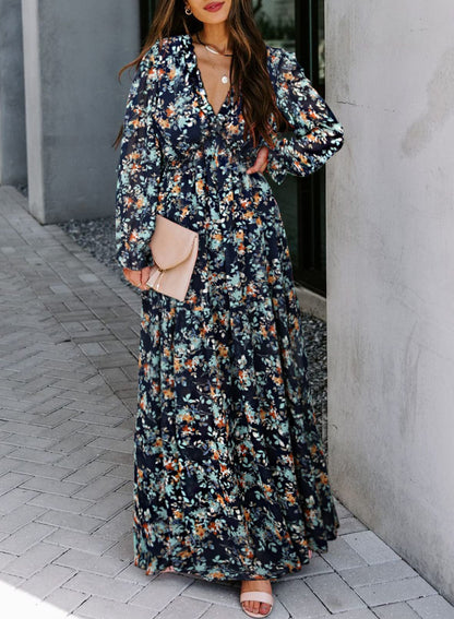 BLENCOT Womens Casual Boho Deep V Neck Short Sleeve Long Dress