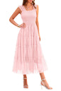PRETTYGARDEN Women's 2024 Summer Midi Dress Casual Sleeveless Smocked Ruffle Tulle Flowy Party Wedding Guest Sundress