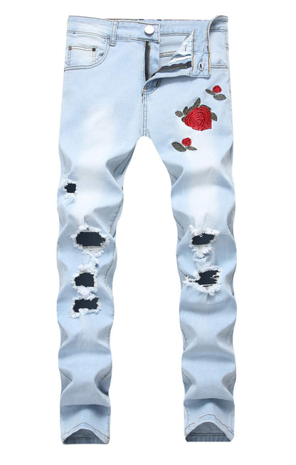 Men's Ripped Skinny Stretch Distressed Destroyed Slim Jeans Denim Pants