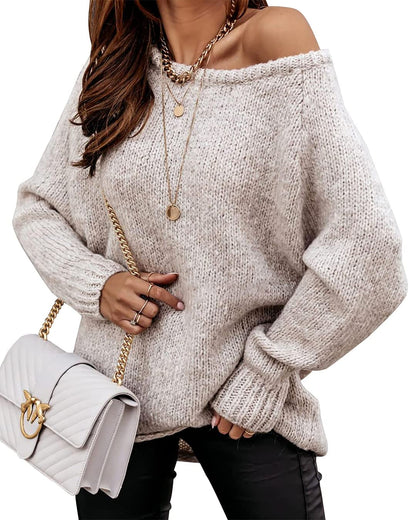 BTFBM Women Casual Long Sleeve Fall Sweaters Crew Neck Solid Color Soft Ribbed Knitted Oversized Pullover Loose Fit Jumper