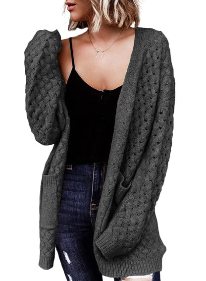 Dokotoo Women's 2024 Fashion Casual Open Front Long Sleeve Chunky Cable Knit Cardigans Sweaters Outerwear Coats with Pockets