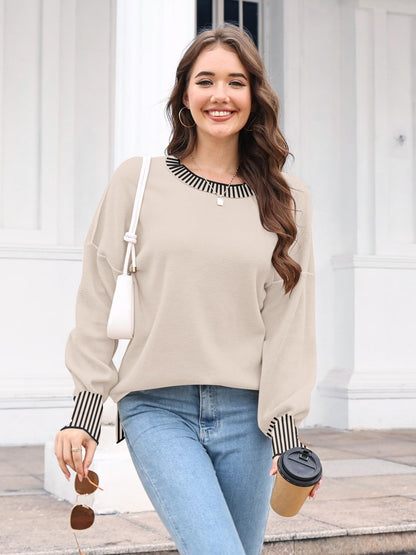ETCYY Womens Oversized Sweaters Fall 2024 Fashion Clothes Trendy Batwing Sleeve Colorblock Striped Knit Pullover Sweater Tops