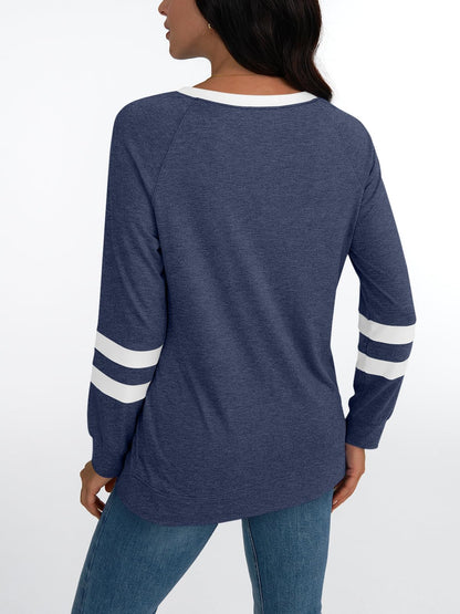 AUTOMET Womens Long Sleeve Shirts Color Block Casual Crewneck Tops Tshirt Basic Tees Fall Fashion Clothes Trendy Outfits