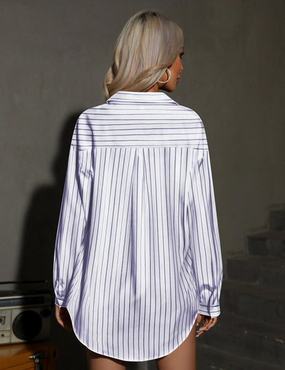HOTOUCH Women Oversized Button Down Shirts Office Drop Shoulder Blouse Long Sleeve Boyfriend Dress Shirt with Pockets
