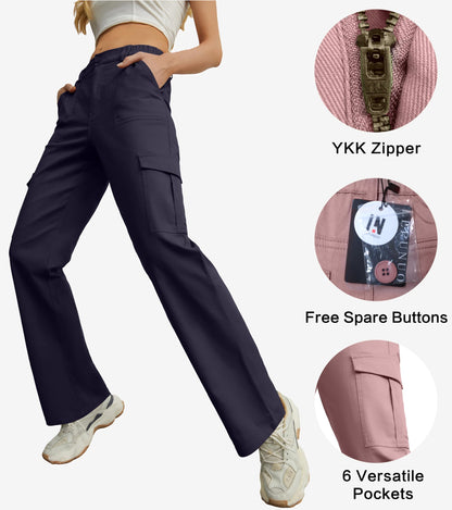 Lepunuo Cargo Pants for Women High Waisted Casual Pants Baggy Stretchy Wide Leg Y2K Streetwear with 6 Pockets