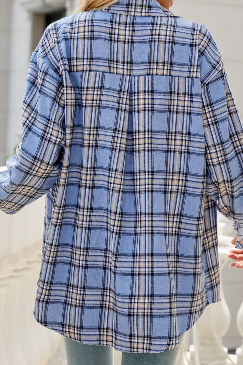 CHYRII Womens Button Down Flannel Shirts Long Sleeve Plaid Shackets Business Casual Blouse Top