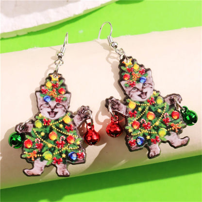 Christmas Earrings for Women Cute Colorful Acrylic Christmas Santa Claus Tree Gingerbread Men Earrings Funny Christmas Cat Dinosaur Earrings Xmas New Year Party Earrings Holiday Earrings