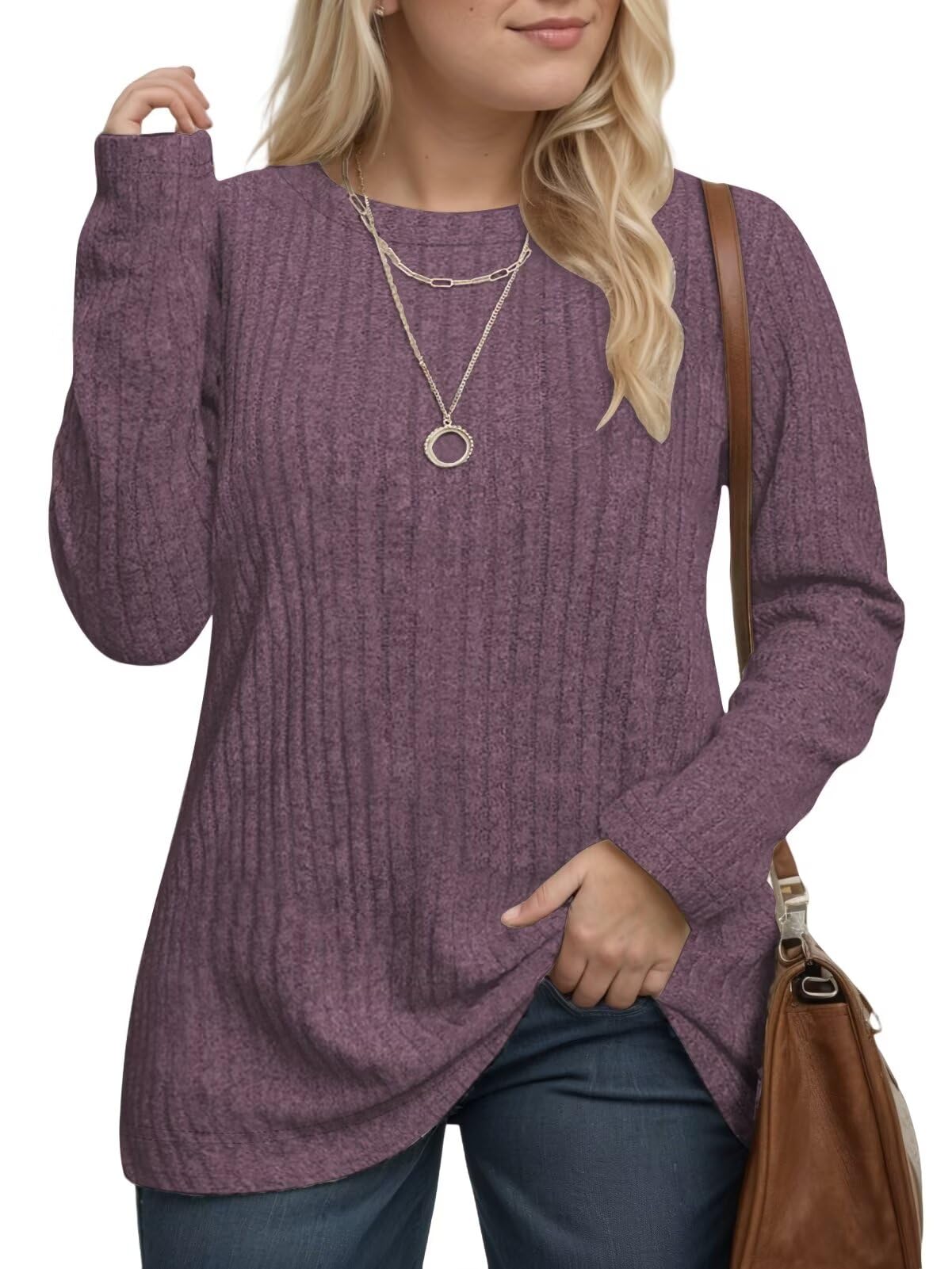 DOLNINE Women's Plus-Size-Tops Long Sleeve Comfy Crewneck Shirts Lightweight Casual Loose Fit Sweatshirts Tunics XL-5XL