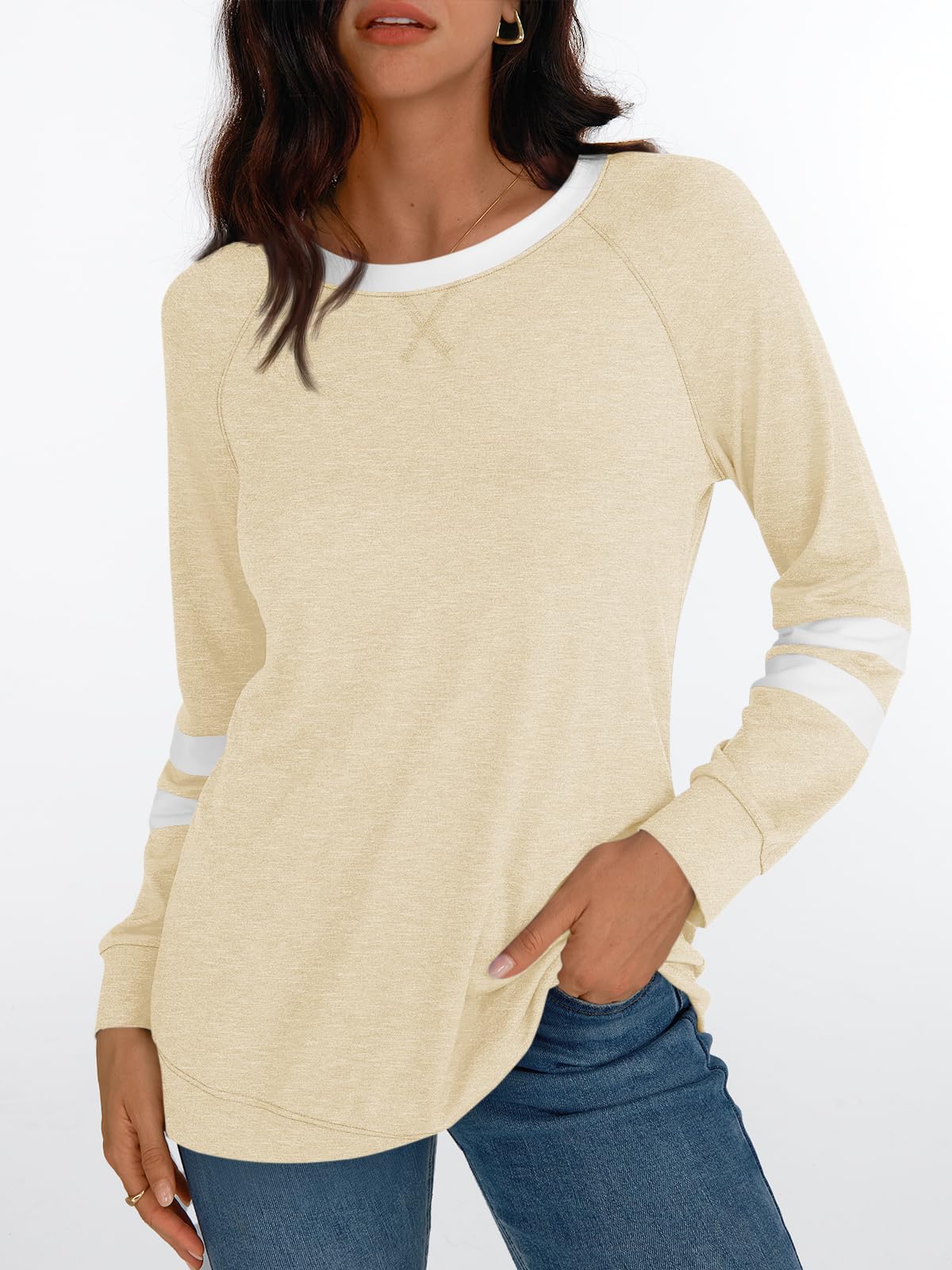 AUTOMET Womens Long Sleeve Shirts Color Block Casual Crewneck Tops Tshirt Basic Tees Fall Fashion Clothes Trendy Outfits